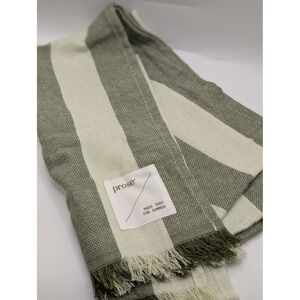 Prose Made Just For Summer Striped Beach Towel Wrap Olive Green Cream Fringe